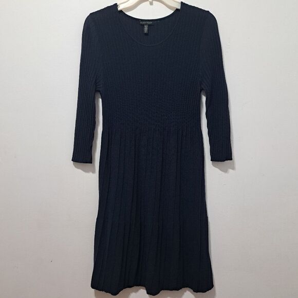 Eileen Fisher Washable Wool Scoop Neck Knit Dress Small Petite Dark Navy/Black - Picture 10 of 14